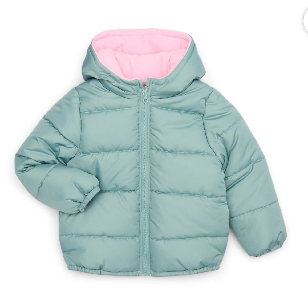London Fog Kids Puffer Jacket Mint Pink NEW Sz 7-8 Green Full Zip Winter Coat